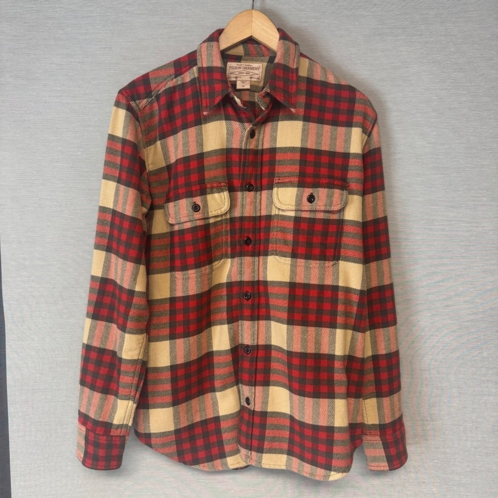 Filson Heavy Field Shirt‎ Men's XS Red Tan Plaid Long Sleeve Button Up Overshirt